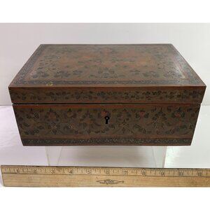 Vintage French Brass Jewelry/Storage Box Lined With Velvet- Beautiful Details!
